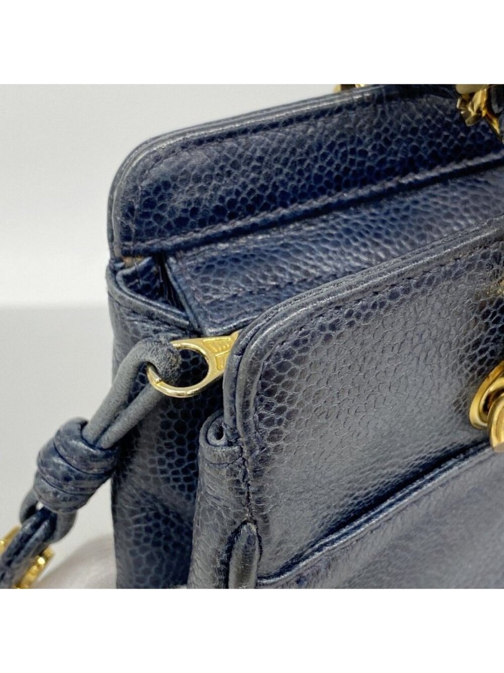 Chanel Chain Tote Triple Coco Caviar Leather Navy Gold - Picture 8 of 10
